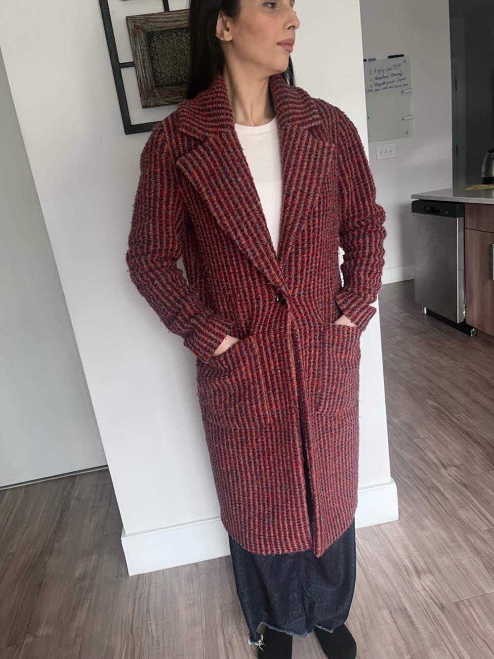 Womens Long Red Tweed Coat